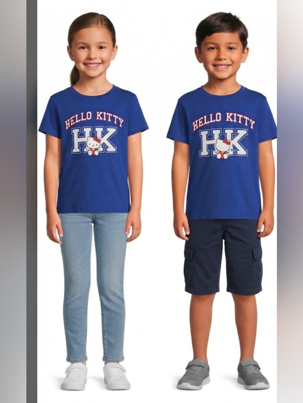 Sanrio Hello Kitty Blue Varsity Collegiate Graphic T-Shirt Size S (7-8)